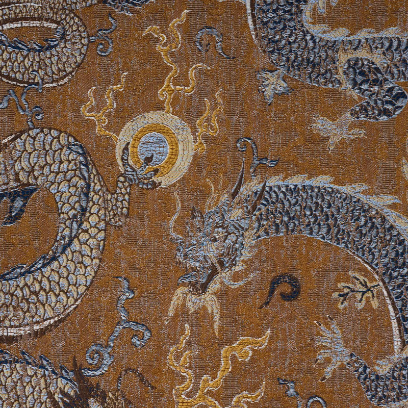 Serpentine Dragon Fabric, Brown/Blue
