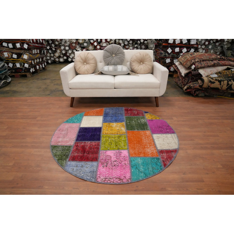 Tapis rond vif et patchwork 5 x 5 pour un décor coloré