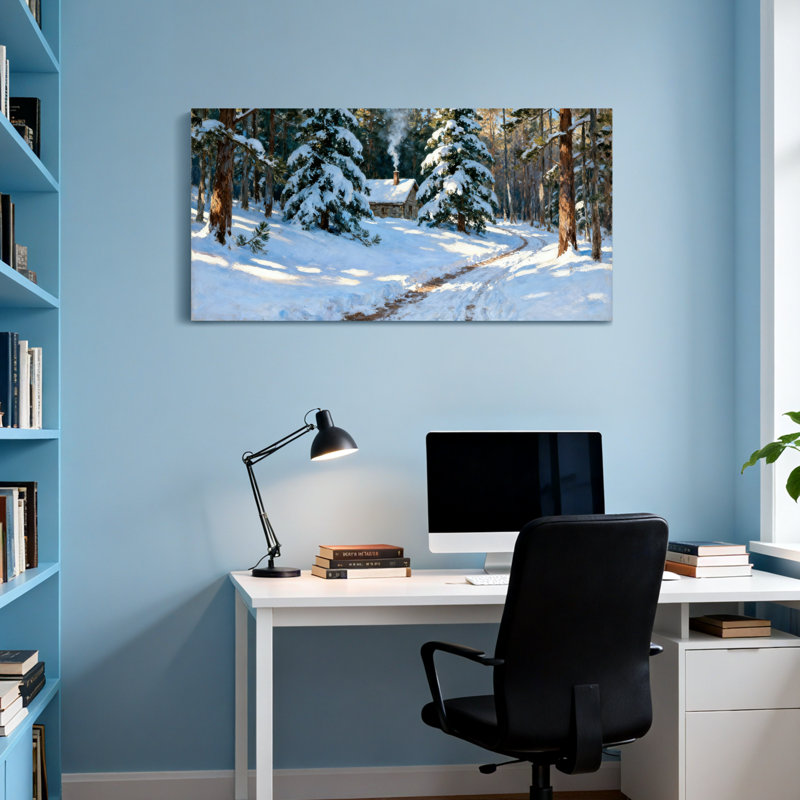 Paysage et nature, paysage de chalet enneigé, H 28 po x l 58 po