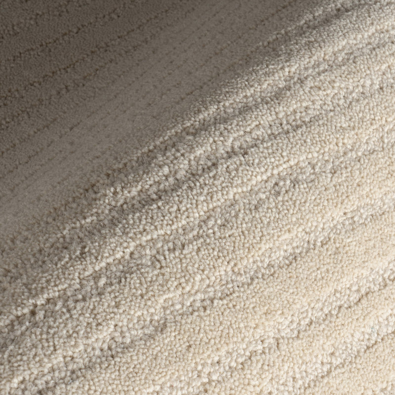 Handmade Beige Wool Rectangular Area Rug with Subtle Stripes