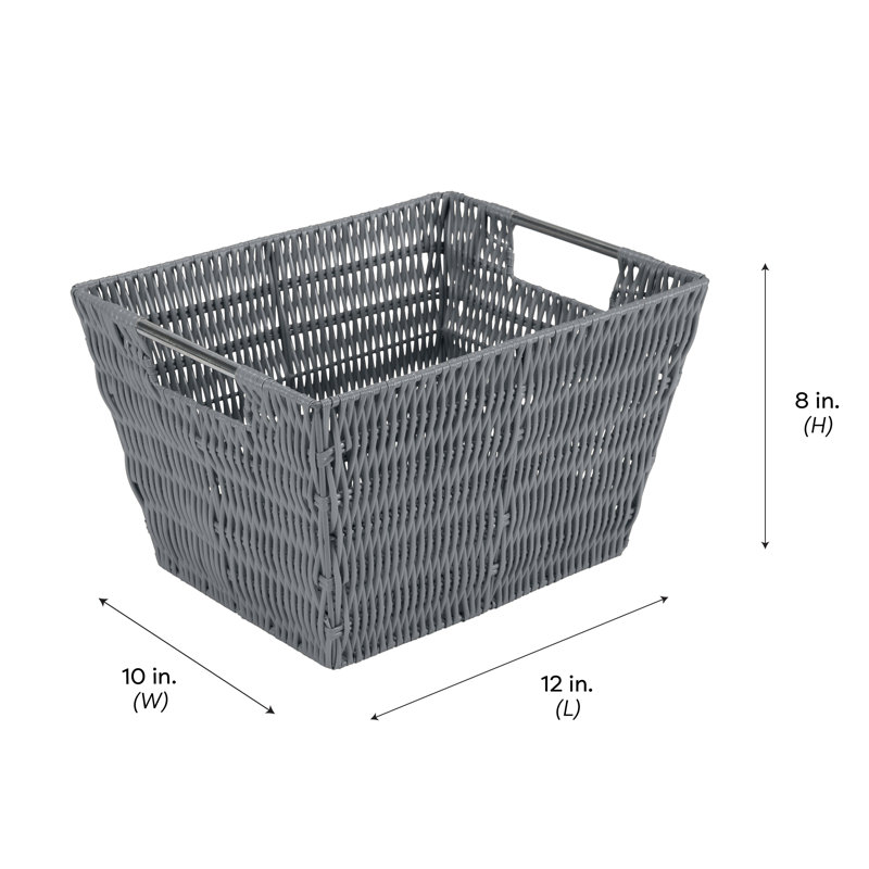 Charcoal Gray Rectangular Rattan Storage Basket with Handles