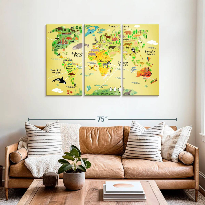 Keiri Educational Animal World Map, 36" H x 57" W