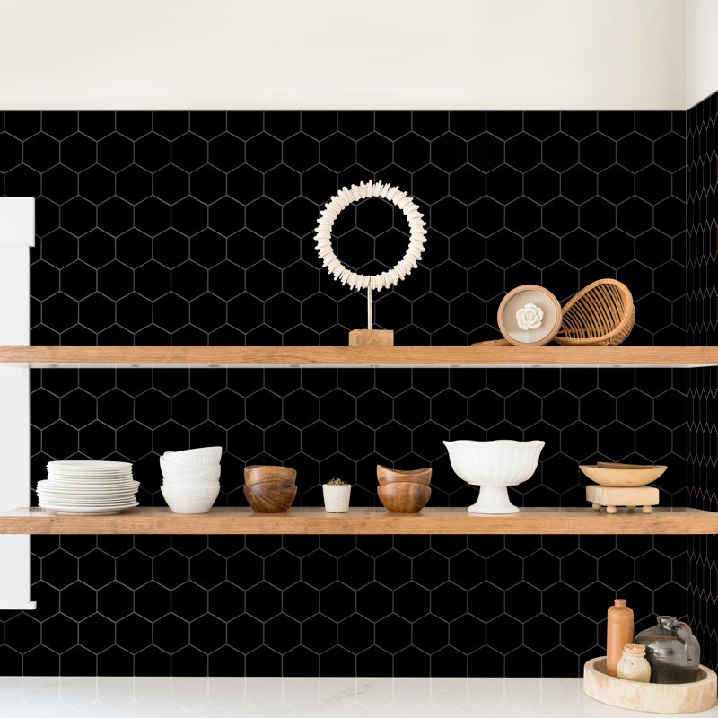 Metro Super 4" Hex Glossy Black 10" x 11-1/2" Porcelain Mosaic Tile