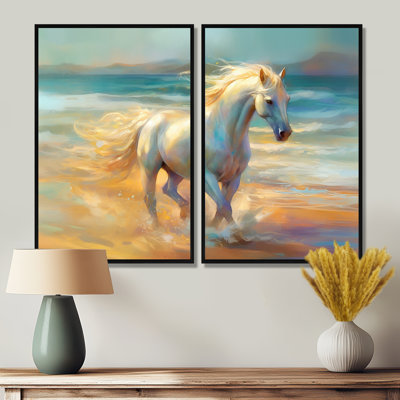 Cheval sur la plage I - impressions sur toile modernes bleues