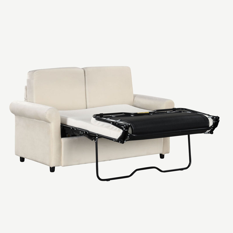 57.4" Pull Out Sofa Bed,Sleeper Sofa Bed, Beige Velvet