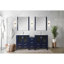 72 po Meuble-lavabo double bleu marine avec armoires latérales, robinet, comptoir en céramique blanche, 28 miroirs et une surface conçue pour rayer les taches