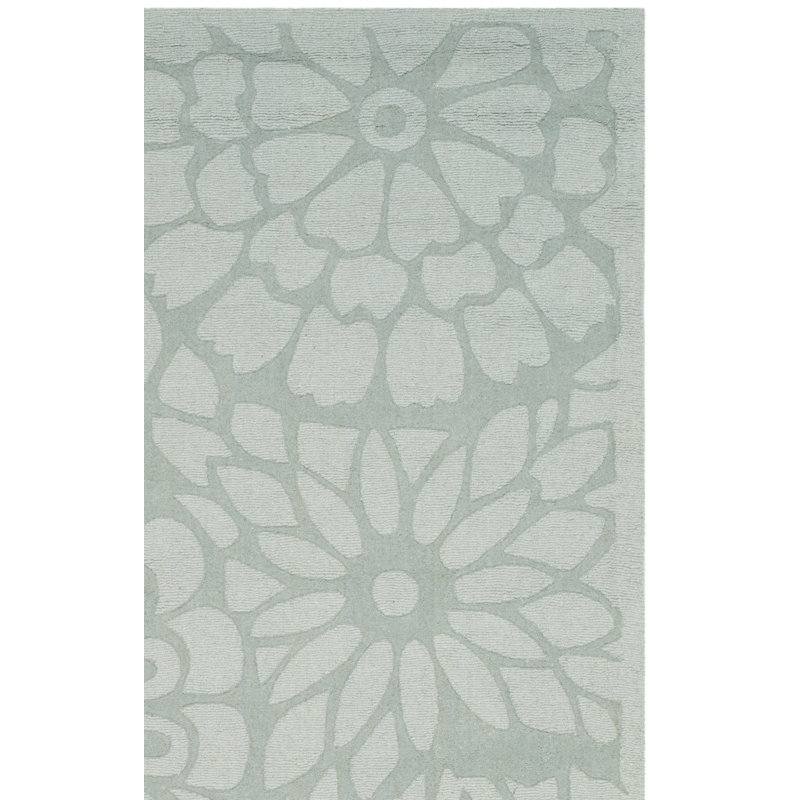 Tapis gris en laine touffeté à la main Full Bloom, Rectangle 5 pi x 8 pi