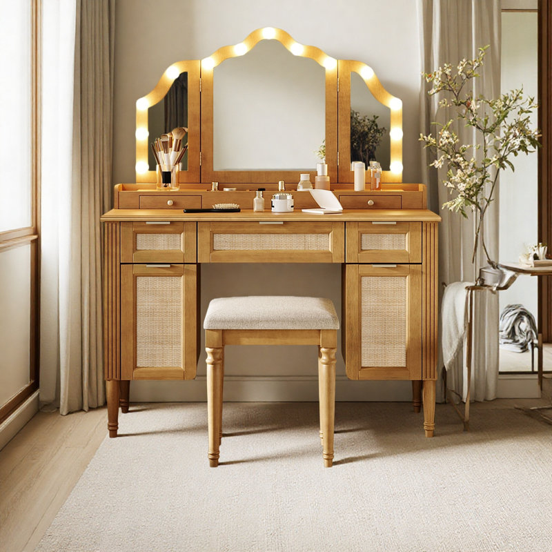 Bureau de maquillage avec 13 ampoules Hollywood et 3 modes d'éclairage, Natural