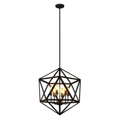 5 - Light Steel Dimmable Lantern Geometric Chandelier