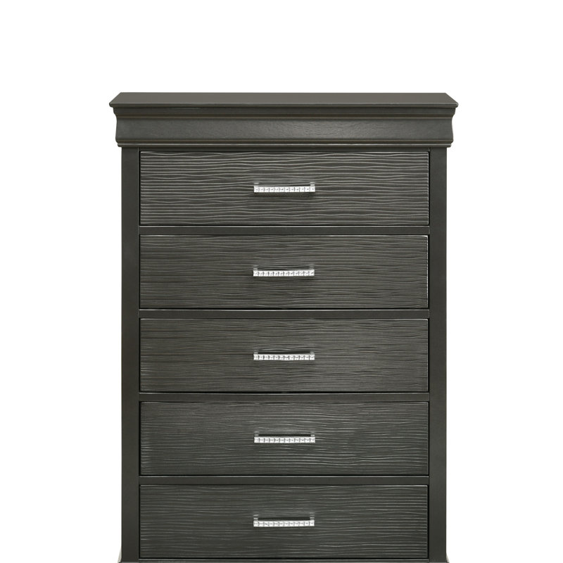 Commode moderne 5 tiroirs en bois, Gris