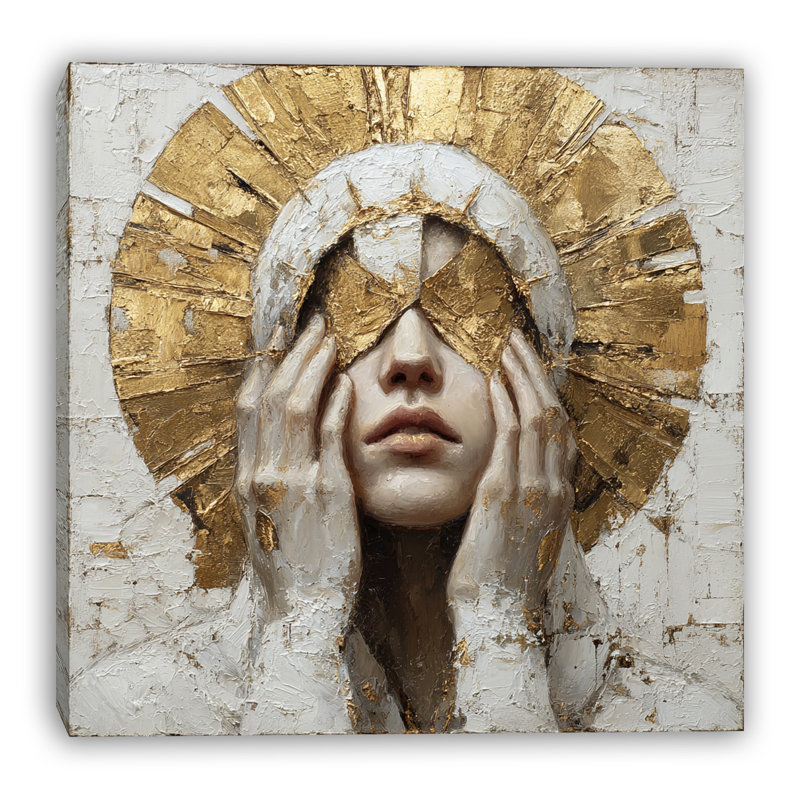 «Golden Veil Sacred Portrait», reproduction d'art figurative abstraite, L 40 po x H 40 po x P 1,5 po