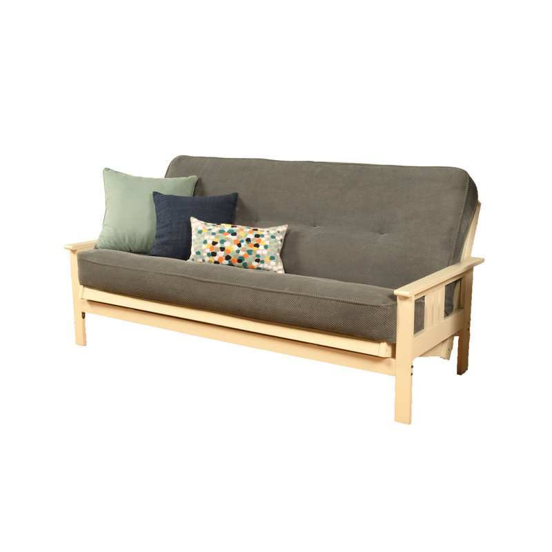 Johnte Full-Size Futon Frame and Full-Size Innerspring Mattress, Antique White, Marmont Thunder, Innerspring