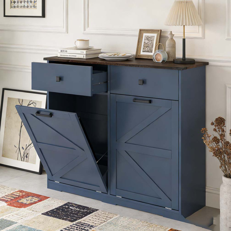 Armoire de tri de lessive, poubelle basculante, Bleu marine antique