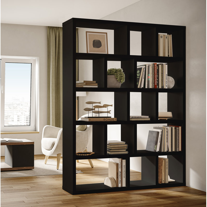 Bibliothèque en bois manufacturé Stetson, (Cinq tablettes) H 78 po x l 59 po x P 13 po, Noir pur