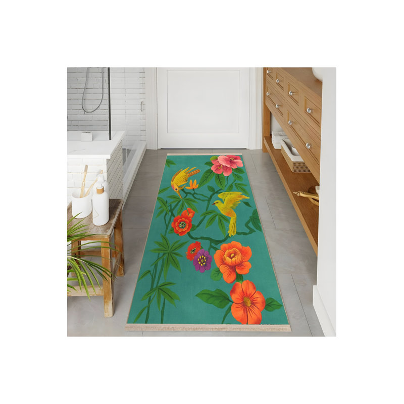 Annalya Cotton Washable Floral Indoor / Outdoor Rug, 2'6" x 9'10"