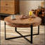 Table basse épissée moderne rétro avec plateau en bois de sapin et pieds croisés noirs robustes pour un design élégant et durable