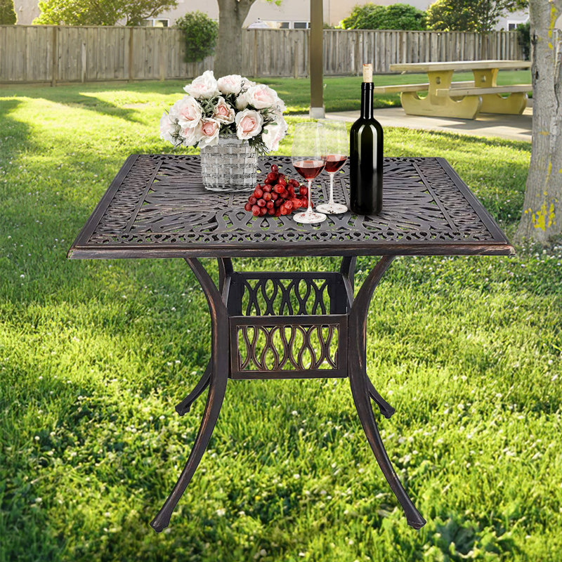 Nabeela Square Metal Outdoor Dining Table With Umbrella Hole , 35.4'' in. W 35.4'' in. D