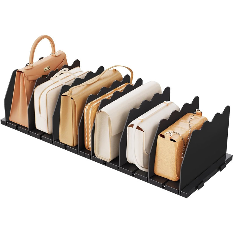 LLMRR Organisateur de sac et sac à main pour garde-robe, séparateur de tablette réglable pour garde-robe, organisateur de rangement de séparateurs de sacs à main en acrylique, séparateur de bibliothèque pour chambre à coucher, salon, bureau, noir