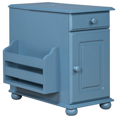 Table de bout rétro, tiroir multifonctionnel, ports, porte-gobelets, petits espaces, table à plateau rabattable de haute qualité avec rangement dissimulé intégré et bibliothèque pour les espaces limités de la chambre à coucher, l 12,6 pi x P 24,4 po