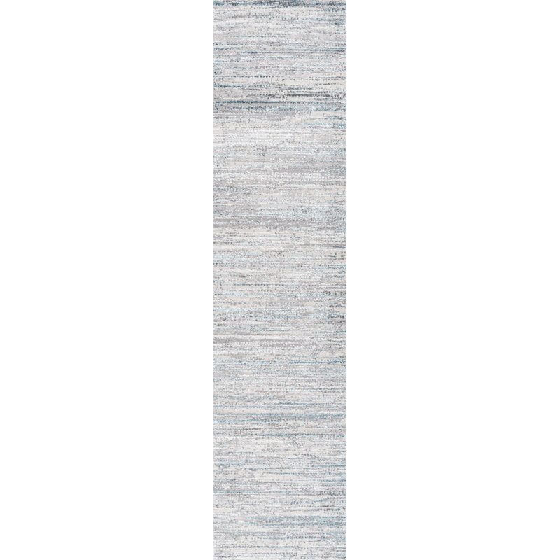Asahn Loom Modern Strie' Gray/Turquoise Rug, Runner 2' x 8'