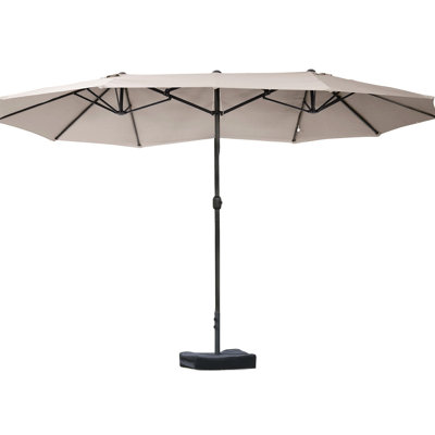 Parasol de patio 15 pi, acier rectangulaire, protection solaire double face, mécanisme à manivelle simple, parasol de terrasse café de 15 pi, garde, fonctionnement facile,