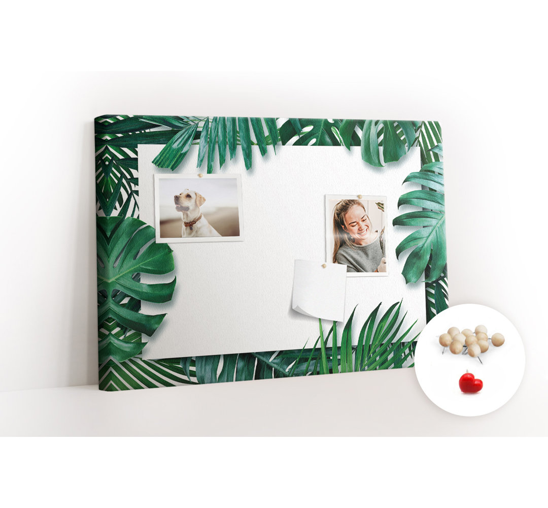 Wall Mounted bulletin board print wall art kitchen notice board home office corkboard Tropical leaves