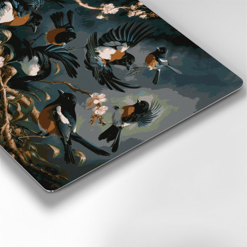 Oiseaux, pie orientale, robin gris, art mural en métal, H 144 po x l 216 po x P 0,05 po