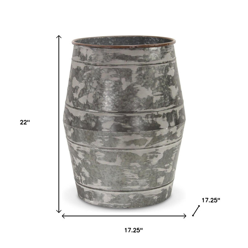 Set of Two Grey Galvanized Metal Cylinder Floor Vases