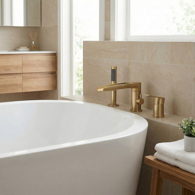 Robinet de baignoire à fixation sur plateau en laiton massif avec douche à main escamotable