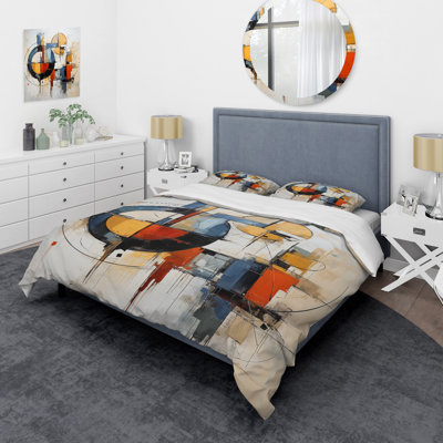 Modern 4 Pcs Comforter Set - Colorful Mid Century Abstract Fusion I Bedding And Throw Pillow Set