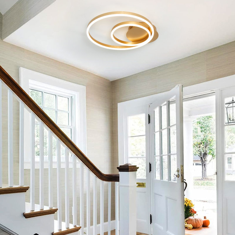 2-Light LED Flush Mount Dimmable for Bedroom Hallway Living Room, Gold