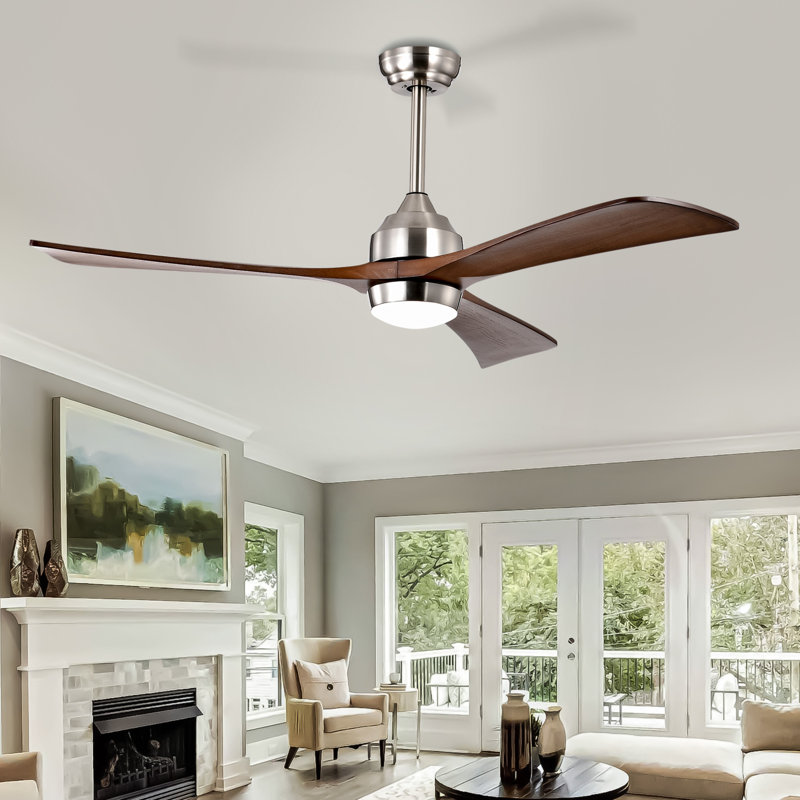 Ventilateur de plafond 52 po avec lumières DEL Kaphers, Noyer, Nickel