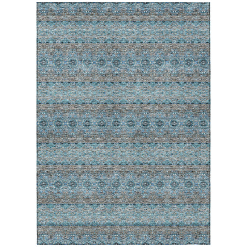 Tapis intérieur / extérieur 10 pi x 14 pi bleu sarcelle à motif floral turquoise et gris lavable