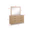 Esthétique moderne avec finition en bois naturel et grand espace de rangement à six tiroirs avec une commode en pierre reconstituée et une quincaillerie décorative en laiton