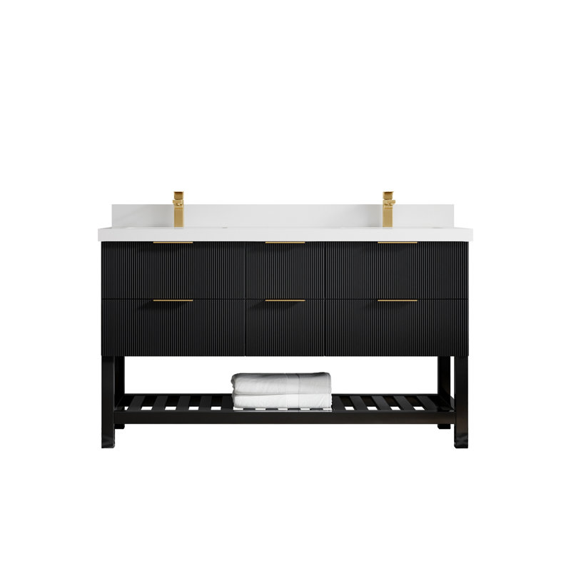 Meuble-lavabo double 60 po avec comptoir en quartz 60 po