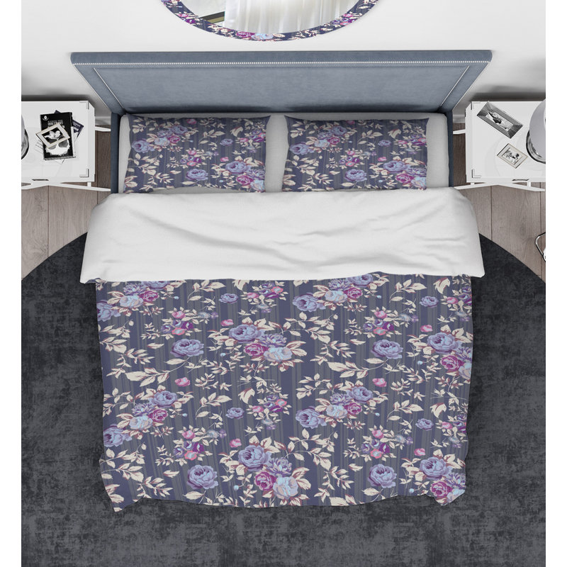 Ensemble de housse de couette Designart Roses, Housse de couette très grand + 2 taies décoratives