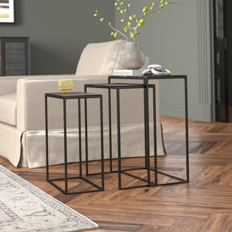 Addie 3-Piece Rectangular Nesting Tables, Bronze Top/Black Base
