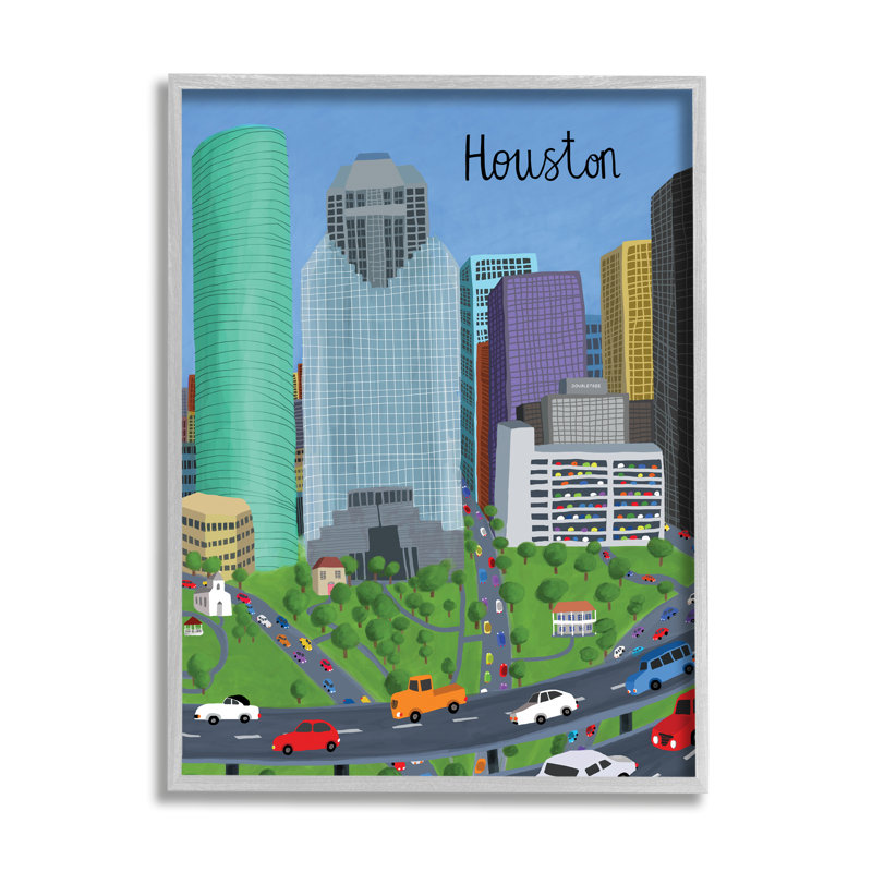 Houston, Texas, ville, architecture, autoroute, voitures, Estampe numérique Farmhouse, H 14 po x l 11 po