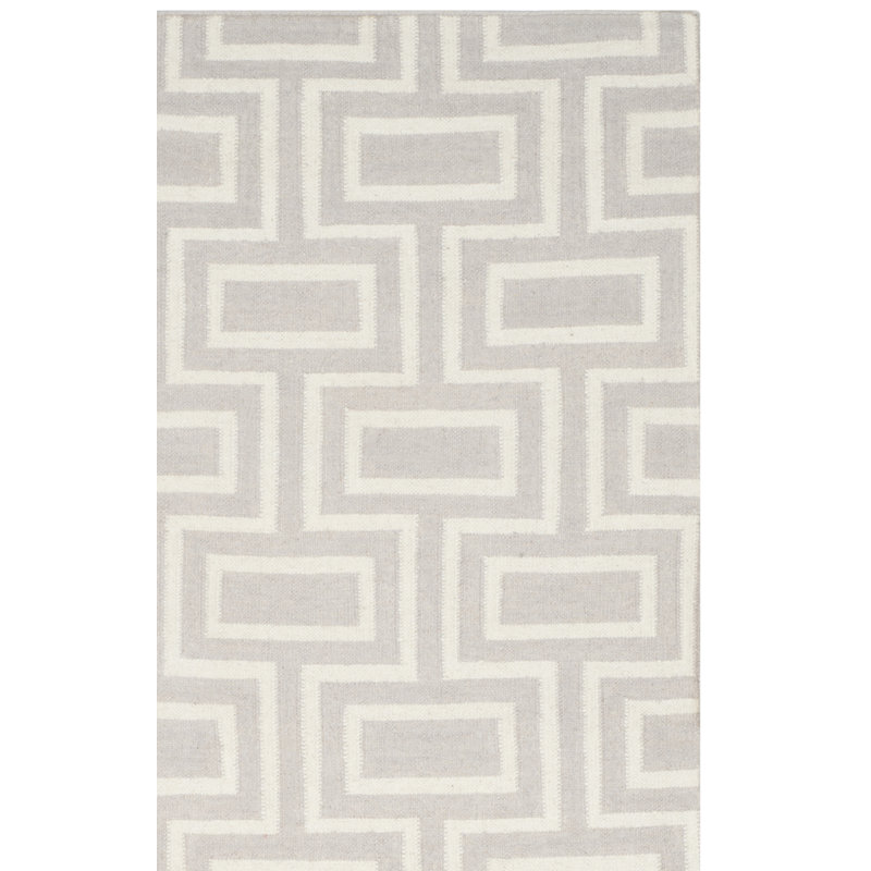 Rodgers Hand Woven Flat Weave Wool/Cotton Geometric Rug in Ivory/Gray, Square 8'