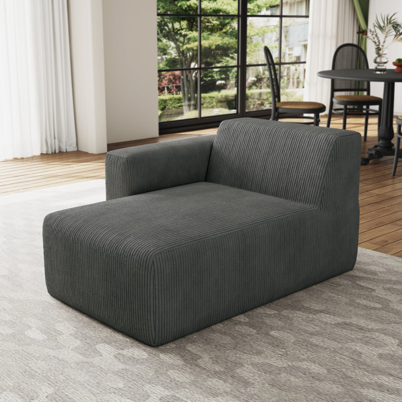 Upholstered Chaise Lounge, Grey, Left Hand Facing