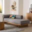 Chaise longue à accoudoir gauche avec base en bois massif Baxton Studio Bertille