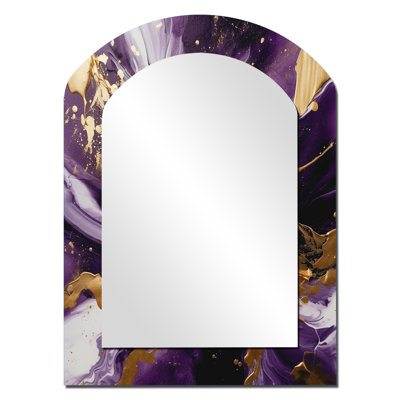 Purple and Gold Liquid Magic III - Abstract Asymmetrical Unique Wall Mirror, Modern Arch Mirror, Printed Metal Art