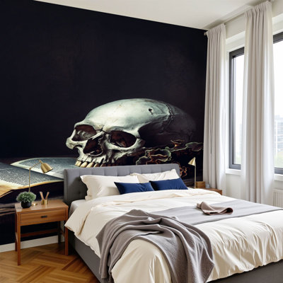 Peel and Stick Wallpaper 96" W x 69" H Modern Self Adhesive Wall Mural for Bedroom Horror Spooky Skull Gothic