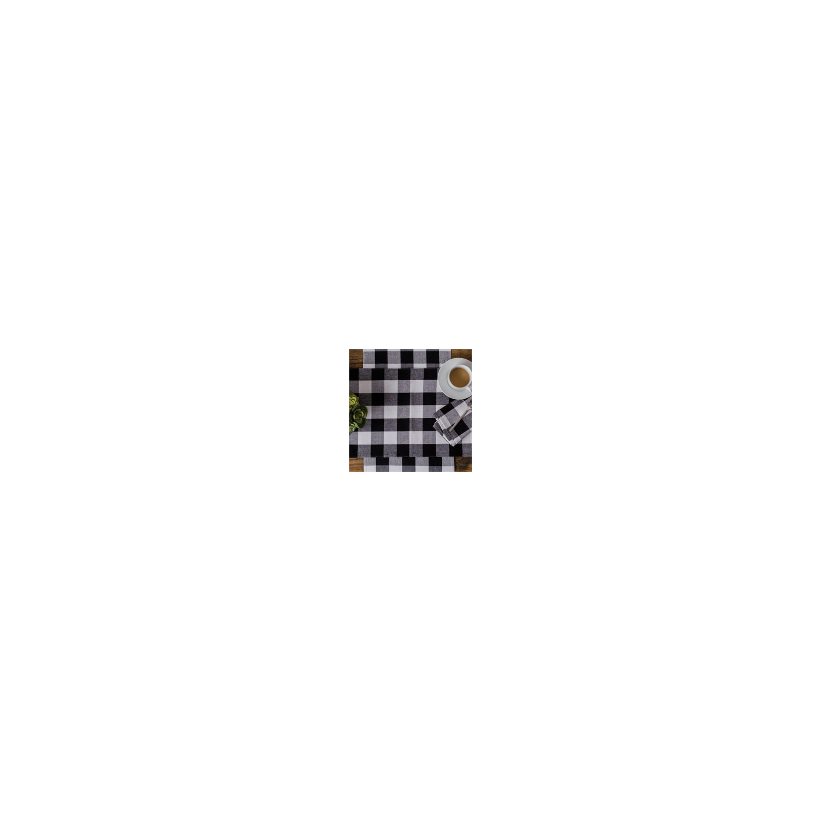 Loa Plaid Cotton Table Runner, Black
