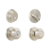 Schlage Georgian Satin Nickel Knob and Single Cylinder Deadbolt ANSI Grade 2 1-3/4 in. Schlage Georgian Satin Nickel Knob and Single Cylinder Deadbolt ANSI Grade 2 1-3/4 in.