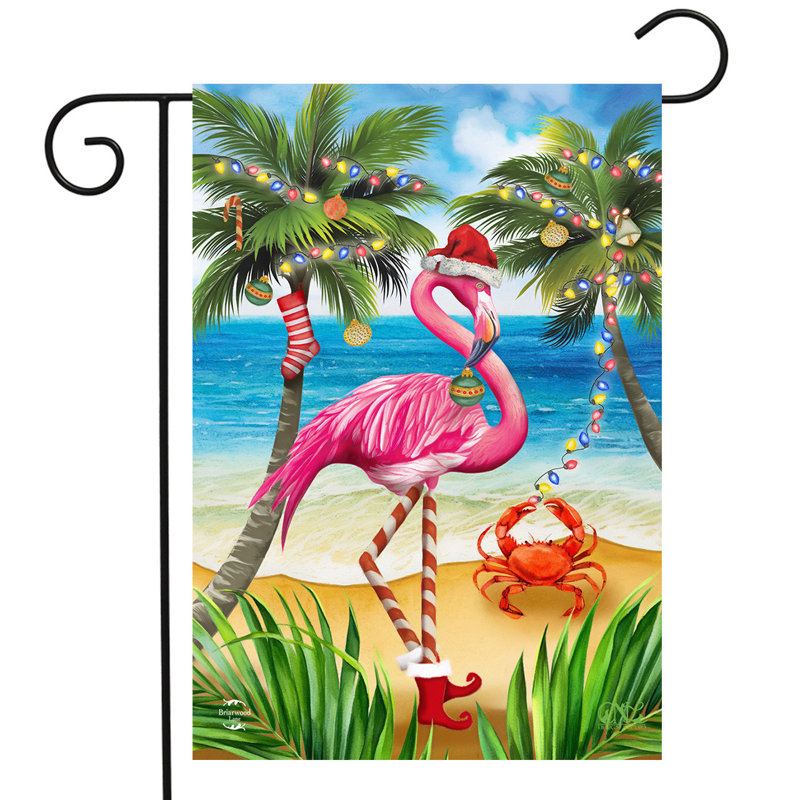 Drapeau de Noël Christmas in Paradise Flamingo, Vert / rouge / bleu / jaune