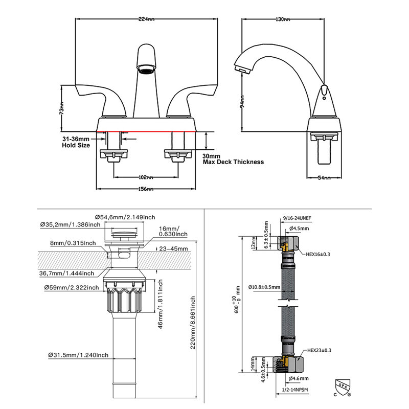 Centerset 2-handle Bathroom Faucet with Drain Assembly, Brushed Gold