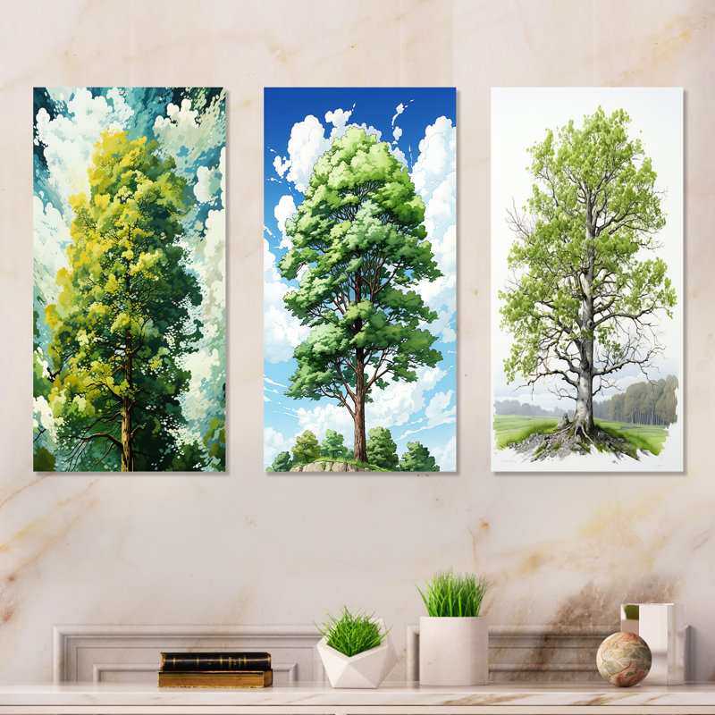 Ensoleillé et ensoleillé, American Basswood Tree Essence I, ensemble de 3 reproductions d'art sur toile, Toile tendue