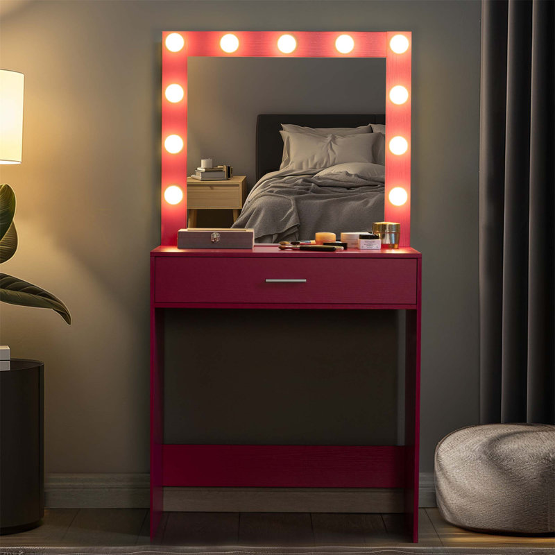 Vanity Desk With Mirror And Adjustable LED Lights, Dressing Table With Large Drawer For Cosmetics Storage, Ideal For Bedroom
