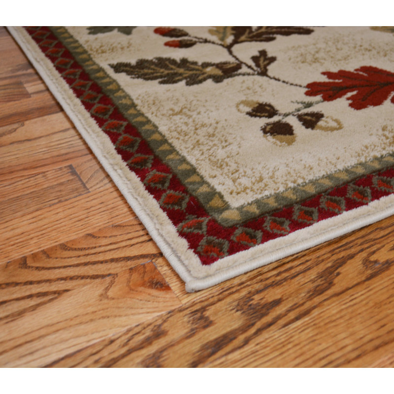 Tapis beige / rouge à motif floral Perryville, Rectangle 5 pi 3 po x 7 pi 3 po